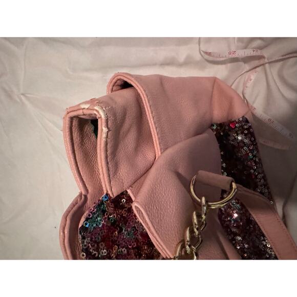 Betsey johnson rainbow sequin pink leather kitsch pocketbook satchel bag purse - Picture 12 of 13